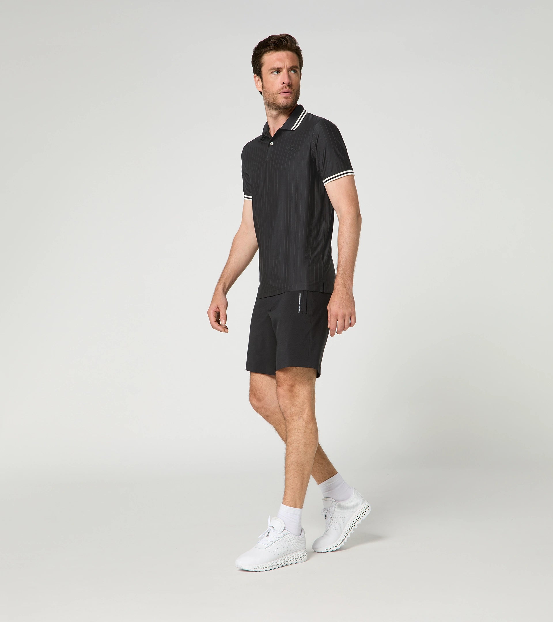 メンズ ゴルフポロシャツ ピンストライプ ブラック - 911 タルガ 60Y メンズ ゴルフポロシャツ ピンストライプ ブラック - 911 タルガ 60Y